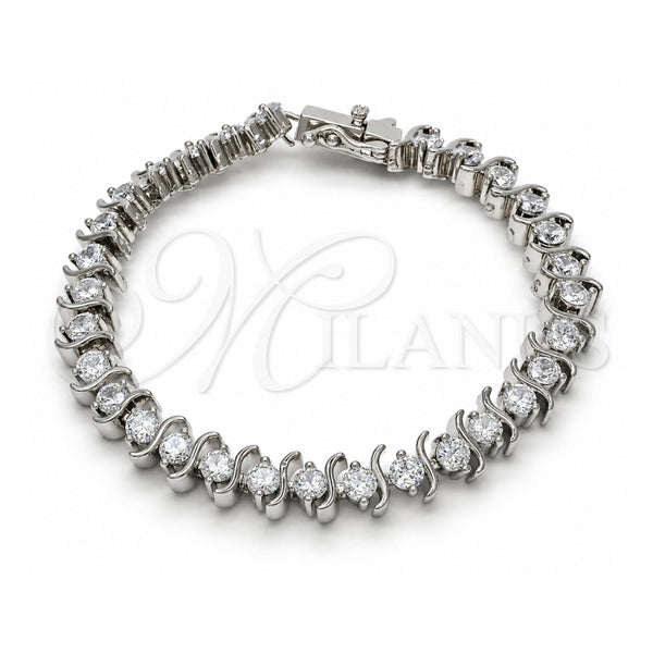 White Gold Filled Tennis Bracelet, Box Lock Design, with White Cubic Zirconia, Polished, Rhodium Finish, 03.210.0076.4.08 (08 MM Thickness, 8 Inches Length)