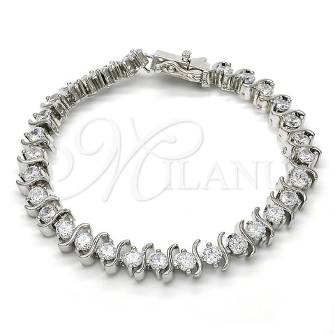 Rhodium Plated Tennis Bracelet, with White Cubic Zirconia, Polished, Rhodium Finish, 03.210.0076.4.08 (08 MM Thickness, 8 Inches Length)