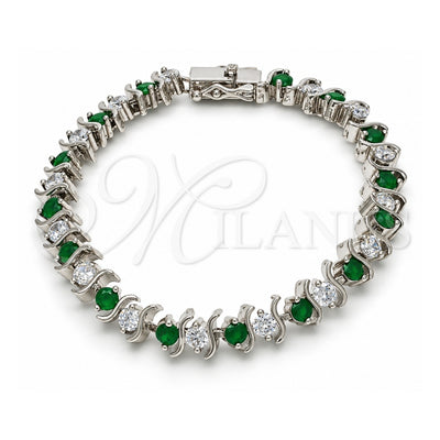 White Gold Filled Tennis Bracelet, Box Lock Design, with Green and White Cubic Zirconia, Polished, Rhodium Finish, 03.210.0076.6.08 (08 MM Thickness, 8 Inches Length)