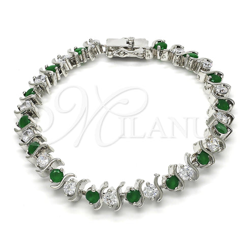 Rhodium Plated Tennis Bracelet, with Green and White Cubic Zirconia, Polished, Rhodium Finish, 03.210.0076.6.08 (08 MM Thickness, 8 Inches Length)
