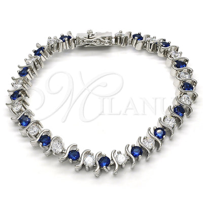 Rhodium Gold Filled Tennis Bracelet, with Sapphire Blue and White Cubic Zirconia, Polished, Rhodium Finish for wholesale, main product view