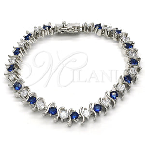 Rhodium Gold Filled Tennis Bracelet, with Sapphire Blue and White Cubic Zirconia, Polished, Rhodium Finish, 03.210.0076.7.08 (08 MM Thickness, 8 Inches Length)