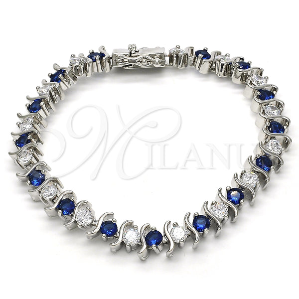 Rhodium Gold Filled Tennis Bracelet, with Sapphire Blue and White Cubic Zirconia, Polished, Rhodium Finish, 03.210.0076.7.08 (08 MM Thickness, 8 Inches Length)