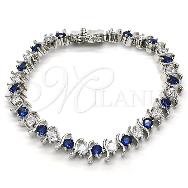 Rhodium Gold Filled Tennis Bracelet, with Sapphire Blue and White Cubic Zirconia, Polished, Rhodium Finish, 03.210.0076.7.08 (08 MM Thickness, 8 Inches Length)