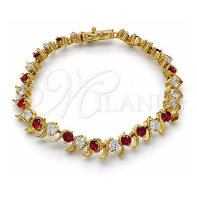 Oro Laminado Tennis Bracelet, Gold Filled Style with Garnet and White Cubic Zirconia, Polished, Golden Finish, 03.210.0077.1.08 (08 MM Thickness, 8 Inches Length)