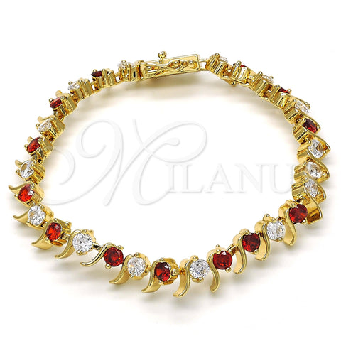 Oro Laminado Tennis Bracelet, Gold Filled Style with Garnet and White Cubic Zirconia, Polished, Golden Finish, 03.210.0077.1.08 (08 MM Thickness, 8 Inches Length)