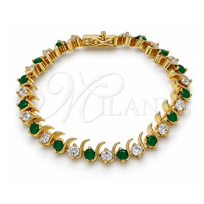 Oro Laminado Tennis Bracelet, Gold Filled Style Box Lock Design, with Green and White Cubic Zirconia, Polished, Golden Finish, 03.210.0077.2.08 (08 MM Thickness, 8 Inches Length)