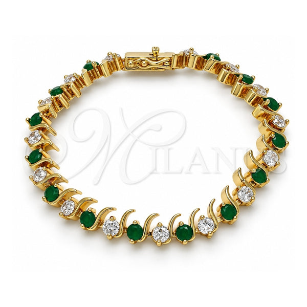 Oro Laminado Tennis Bracelet, Gold Filled Style Box Lock Design, with Green and White Cubic Zirconia, Polished, Golden Finish, 03.210.0077.2.08 (08 MM Thickness, 8 Inches Length)