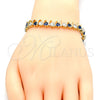 Oro Laminado Tennis Bracelet, Gold Filled Style Box Lock Design, with Sapphire Blue and White Cubic Zirconia, Polished, Golden Finish, 03.210.0077.3.08 (08 MM Thickness, 8 Inches Length)
