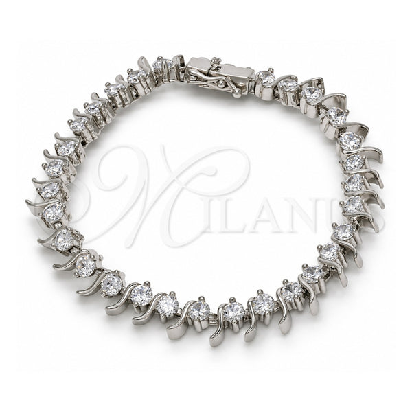 White Gold Filled Tennis Bracelet, Box Lock Design, with White Cubic Zirconia, Polished, Rhodium Finish, 03.210.0077.4.08 (08 MM Thickness, 8 Inches Length)
