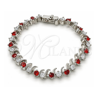 White Gold Filled Tennis Bracelet, Box Lock Design, with Garnet and White Cubic Zirconia, Polished, Rhodium Finish, 03.210.0077.5.08 (08 MM Thickness, 8 Inches Length)