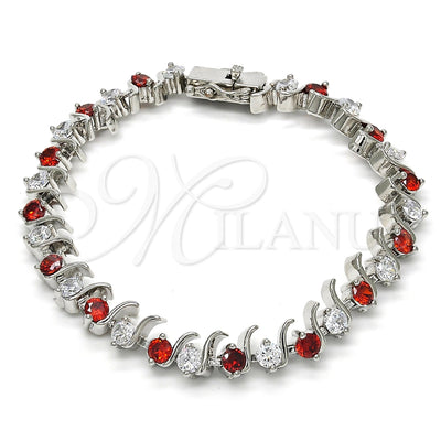 Rhodium Gold Filled Tennis Bracelet, with Garnet and White Cubic Zirconia, Polished, Rhodium Finish for wholesale, main product view