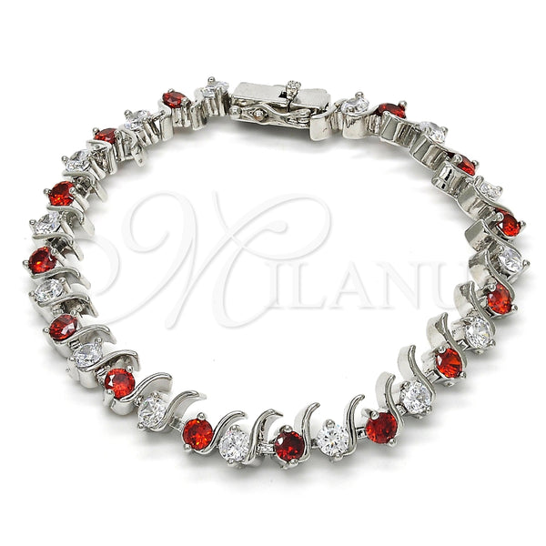Rhodium Gold Filled Tennis Bracelet, with Garnet and White Cubic Zirconia, Polished, Rhodium Finish, 03.210.0077.5.08 (08 MM Thickness, 8 Inches Length)