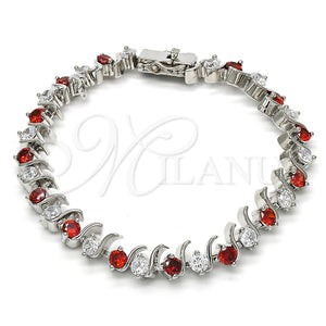Rhodium Gold Filled Tennis Bracelet, with Garnet and White Cubic Zirconia, Polished, Rhodium Finish, 03.210.0077.5.08 (08 MM Thickness, 8 Inches Length)