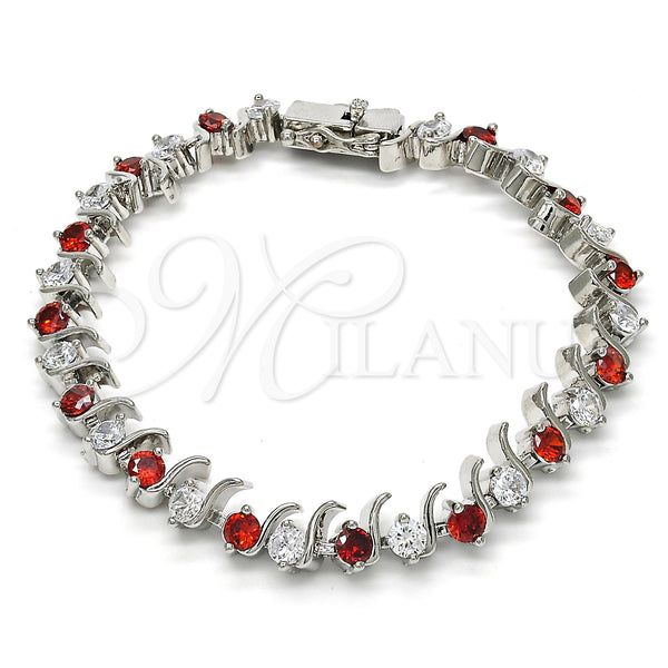 Rhodium Plated Tennis Bracelet, with Garnet and White Cubic Zirconia, Polished, Rhodium Finish, 03.210.0077.5.08 (08 MM Thickness, 8 Inches Length)