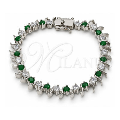 White Gold Filled Tennis Bracelet, Box Lock Design, with Green and White Cubic Zirconia, Polished, Rhodium Finish, 03.210.0077.6.08 (08 MM Thickness, 8 Inches Length)