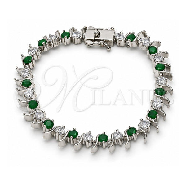 White Gold Filled Tennis Bracelet, Box Lock Design, with Green and White Cubic Zirconia, Polished, Rhodium Finish, 03.210.0077.6.08 (08 MM Thickness, 8 Inches Length)