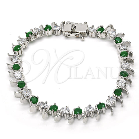 Rhodium Plated Tennis Bracelet, with Green and White Cubic Zirconia, Polished, Rhodium Finish, 03.210.0077.6.08 (08 MM Thickness, 8 Inches Length)