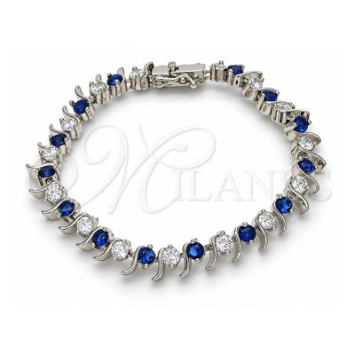 White Gold Filled Tennis Bracelet, Box Lock Design, with Sapphire Blue and White Cubic Zirconia, Polished, Rhodium Finish, 03.210.0077.7.08 (08 MM Thickness, 8 Inches Length)