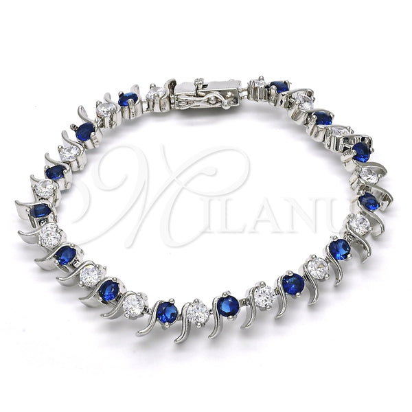 Rhodium Gold Filled Tennis Bracelet, with Sapphire Blue and White Cubic Zirconia, Polished, Rhodium Finish, 03.210.0077.7.08 (08 MM Thickness, 8 Inches Length)