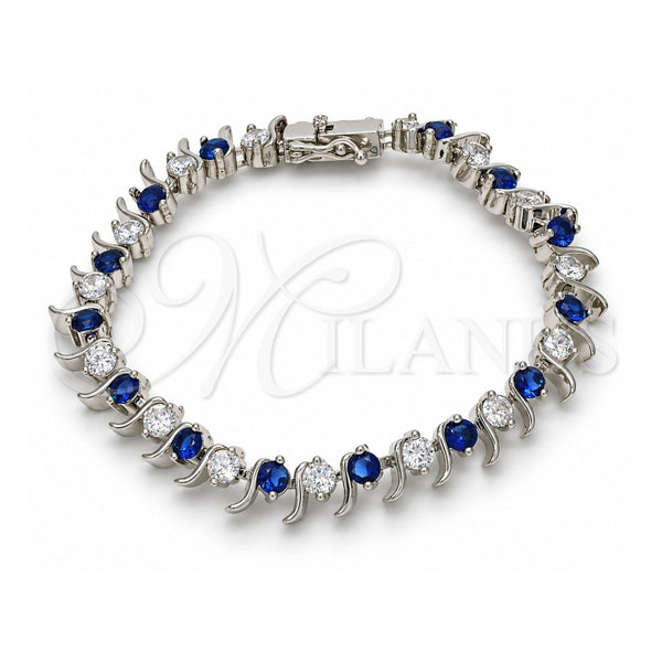 White Gold Filled Tennis Bracelet, Box Lock Design, with Sapphire Blue and White Cubic Zirconia, Polished, Rhodium Finish, 03.210.0077.7.08 (08 MM Thickness, 8 Inches Length)