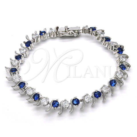 Rhodium Plated Tennis Bracelet, with Sapphire Blue and White Cubic Zirconia, Polished, Rhodium Finish, 03.210.0077.7.08 (08 MM Thickness, 8 Inches Length)