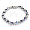 Rhodium Plated Tennis Bracelet, with Sapphire Blue and White Cubic Zirconia, Polished, Rhodium Finish, 03.210.0077.7.08 (08 MM Thickness, 8 Inches Length)