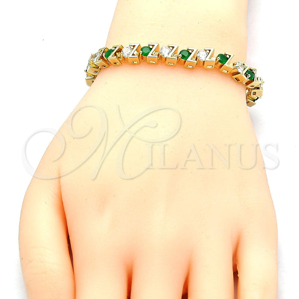 Oro Laminado Tennis Bracelet, Gold Filled Style with Green and White Cubic Zirconia, Polished, Golden Finish, 03.210.0078.2.08 (06 MM Thickness, 8 Inches Length)