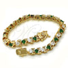 Oro Laminado Tennis Bracelet, Gold Filled Style with Green and White Cubic Zirconia, Polished, Golden Finish, 03.210.0078.2.08 (06 MM Thickness, 8 Inches Length)