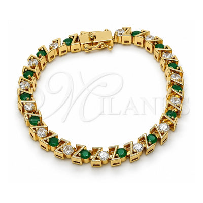 Oro Laminado Tennis Bracelet, Gold Filled Style Box Lock Design, with Green and White Cubic Zirconia, Polished, Golden Finish, 03.210.0078.2.08 (06 MM Thickness, 8 Inches Length)