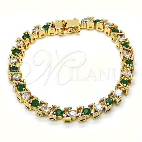 Oro Laminado Tennis Bracelet, Gold Filled Style with Green and White Cubic Zirconia, Polished, Golden Finish, 03.210.0078.2.08 (06 MM Thickness, 8 Inches Length)