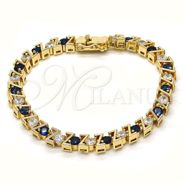 Gold Filled Bracelet — Tennis Bracelet with Sapphire Blue and White Cubic — main product view — SKU 119661 | Oro Laminado brazalete — Tennis Bracelet with Sapphire Blue and blanco Cubic — SKU 119661