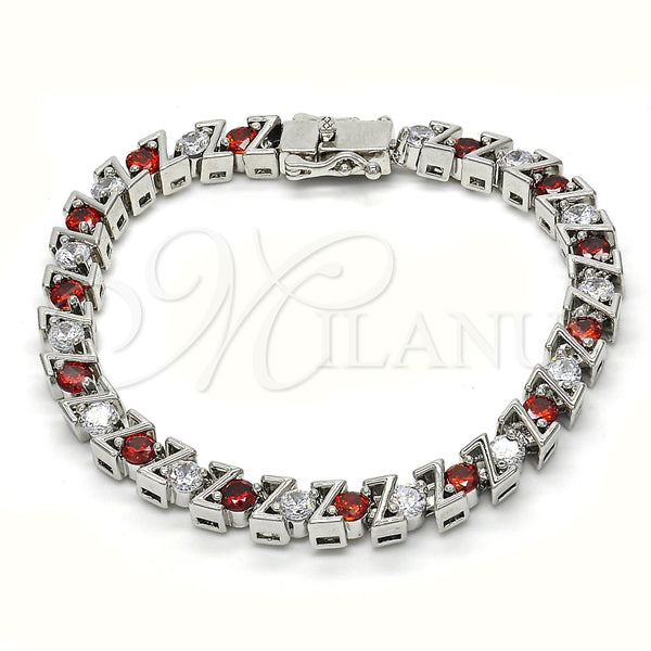 Rhodium Gold Filled Tennis Bracelet, with Garnet and White Cubic Zirconia, Polished, Rhodium Finish, 03.210.0078.5.08 (06 MM Thickness, 8 Inches Length)