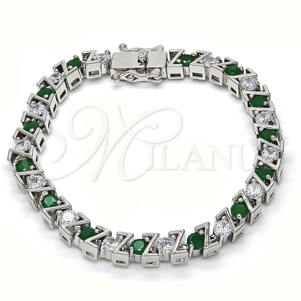 Rhodium Plated Tennis Bracelet, with Green and White Cubic Zirconia, Polished, Rhodium Finish, 03.210.0078.6.08 (06 MM Thickness, 8 Inches Length)