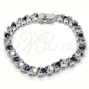 Rhodium Gold Filled Tennis Bracelet, with Sapphire Blue and White Cubic Zirconia, Polished, Rhodium Finish, 03.210.0078.7.08 (06 MM Thickness, 8 Inches Length)
