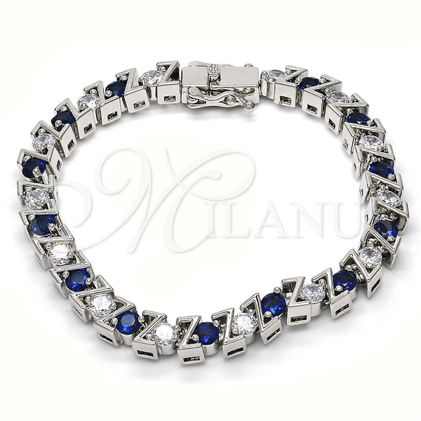 Rhodium Gold Filled Tennis Bracelet, with Sapphire Blue and White Cubic Zirconia, Polished, Rhodium Finish, 03.210.0078.7.08 (06 MM Thickness, 8 Inches Length)