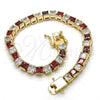 Oro Laminado Tennis Bracelet, Gold Filled Style with Garnet and White Cubic Zirconia, Polished, Golden Finish, 03.210.0079.1.08 (05 MM Thickness, 8 Inches Length)