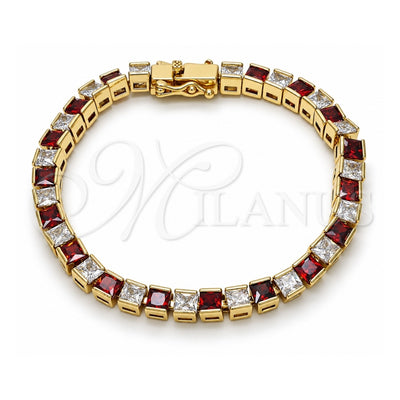 Oro Laminado Tennis Bracelet, Gold Filled Style with Garnet and White Cubic Zirconia, Polished, Golden Finish, 03.210.0079.1.08 (05 MM Thickness, 8 Inches Length)