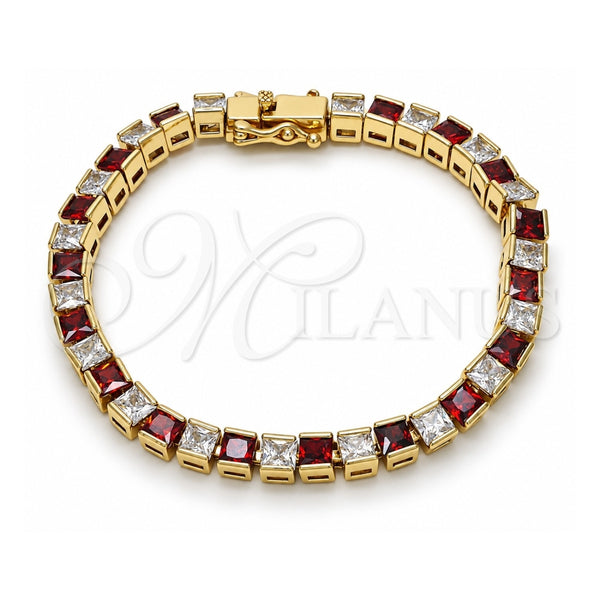 Oro Laminado Tennis Bracelet, Gold Filled Style with Garnet and White Cubic Zirconia, Polished, Golden Finish, 03.210.0079.1.08 (05 MM Thickness, 8 Inches Length)