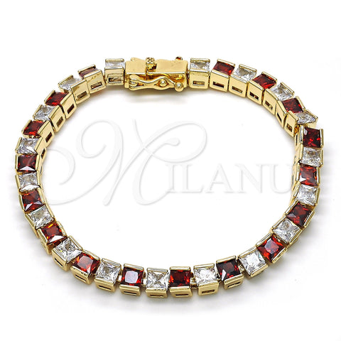 Oro Laminado Tennis Bracelet, Gold Filled Style with Garnet and White Cubic Zirconia, Polished, Golden Finish, 03.210.0079.1.08 (05 MM Thickness, 8 Inches Length)