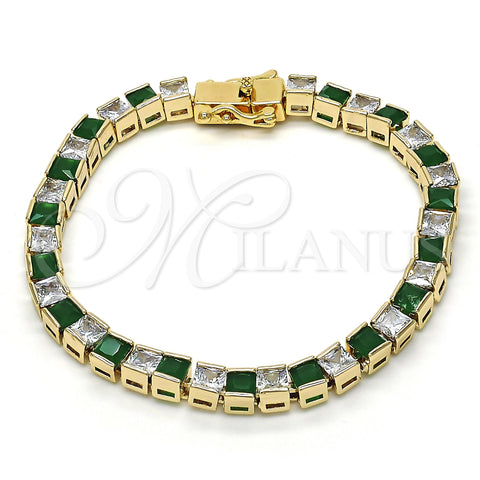 Oro Laminado Tennis Bracelet, Gold Filled Style with Green and White Cubic Zirconia, Polished, Golden Finish, 03.210.0079.2.08 (05 MM Thickness, 8 Inches Length)