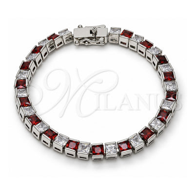White Gold Filled Tennis Bracelet, Box Lock Design, with Garnet and White Cubic Zirconia, Polished, Rhodium Finish, 03.210.0079.5.08 (05 MM Thickness, 8 Inches Length)