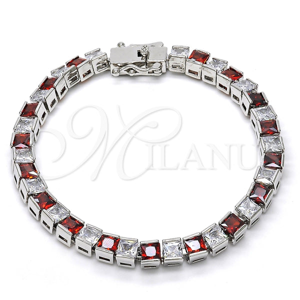 Rhodium Gold Filled Tennis Bracelet, with Garnet and White Cubic Zirconia, Polished, Rhodium Finish, 03.210.0079.5.08 (05 MM Thickness, 8 Inches Length)