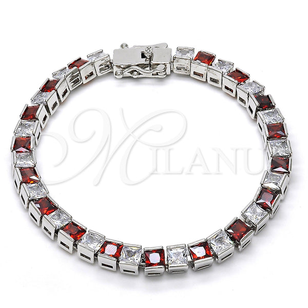 Rhodium Gold Filled Tennis Bracelet, with Garnet and White Cubic Zirconia, Polished, Rhodium Finish, 03.210.0079.5.08 (05 MM Thickness, 8 Inches Length)