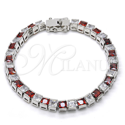 Rhodium Plated Tennis Bracelet, with Garnet and White Cubic Zirconia, Polished, Rhodium Finish, 03.210.0079.5.08 (05 MM Thickness, 8 Inches Length)