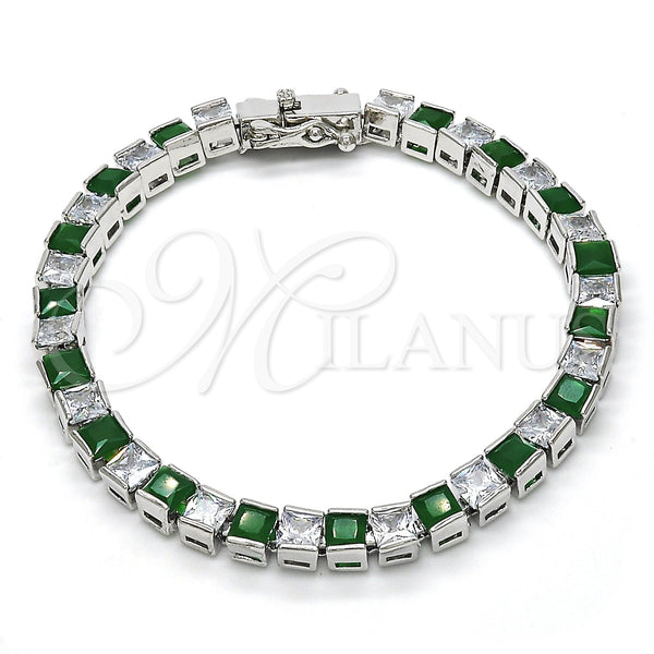Rhodium Gold Filled Tennis Bracelet, with Green and White Cubic Zirconia, Polished, Rhodium Finish, 03.210.0079.6.08 (05 MM Thickness, 8 Inches Length)