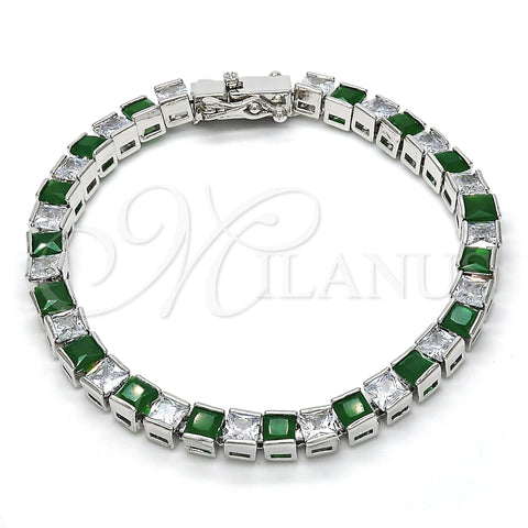 Rhodium Plated Tennis Bracelet, with Green and White Cubic Zirconia, Polished, Rhodium Finish, 03.210.0079.6.08 (05 MM Thickness, 8 Inches Length)