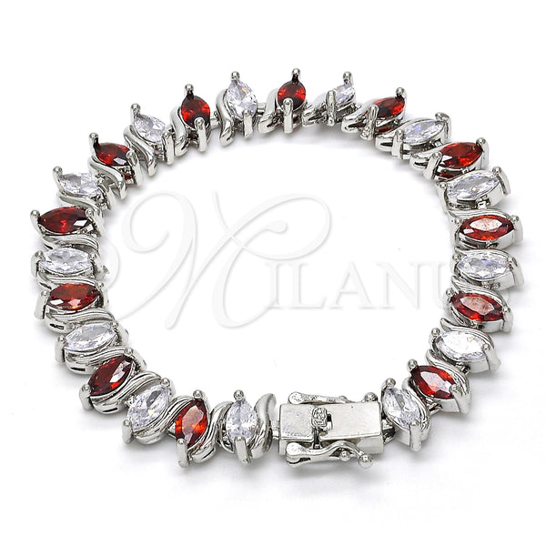 White Gold Filled Bracelet — Tennis Bracelet with Garnet and White Cubic Zirconia — alternate product view — SKU 119689 | Oro Laminado Blanco brazalete — Tennis Bracelet with Garnet and blanco Cubic Zirconia — SKU 119689