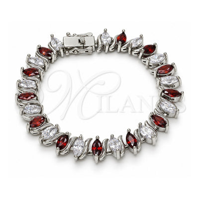 White Gold Filled Tennis Bracelet, Box Lock Design, with Garnet and White Cubic Zirconia, Polished, Rhodium Finish, 03.210.0080.6.08 (10 MM Thickness, 8 Inches Length)