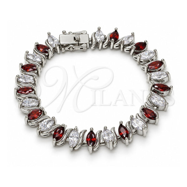 White Gold Filled Tennis Bracelet, Box Lock Design, with Garnet and White Cubic Zirconia, Polished, Rhodium Finish, 03.210.0080.6.08 (10 MM Thickness, 8 Inches Length)